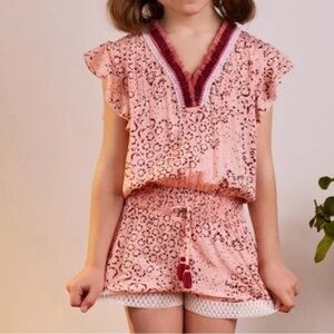 Poupette St Barth Pink Size 4 Little Girl's Sasha Floral Print Romper